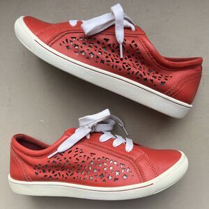 Ziera Denver Red Leather Laser Die‎ Cut Hole Sneaker Shoes Women EU 36 FF US 5.5